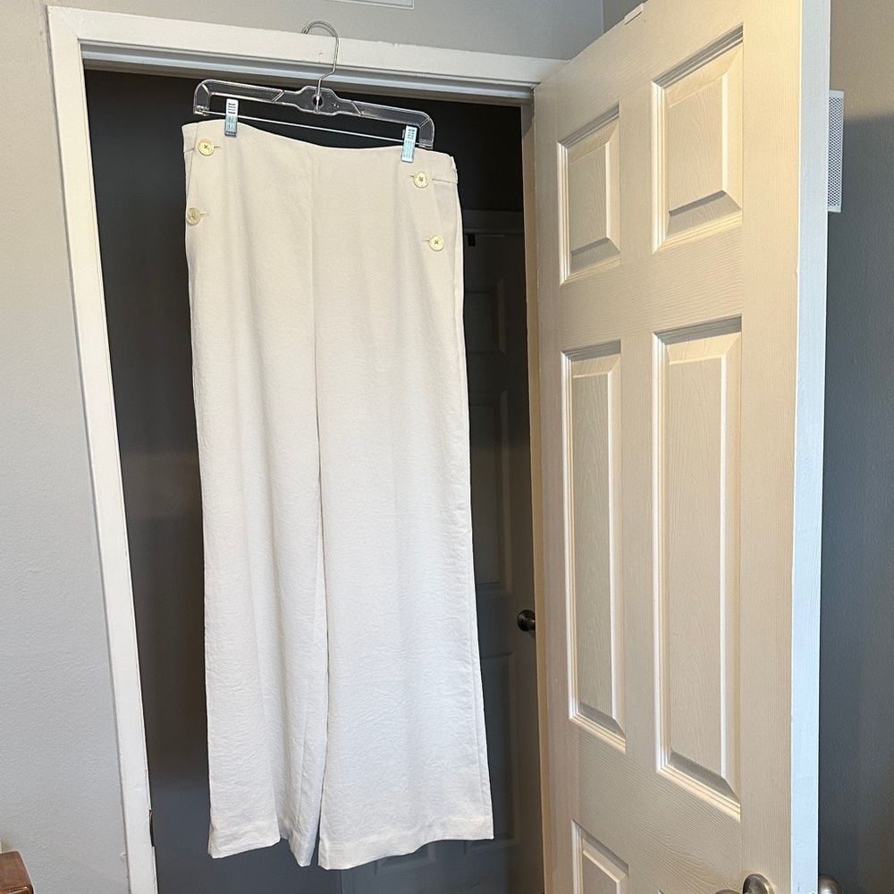 J Crew cream drapey wide leg sailor style pants